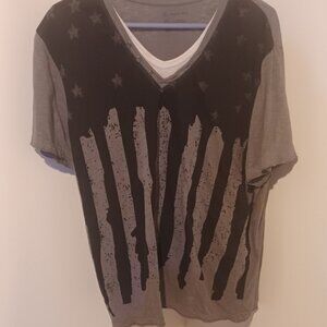INC Black/Grey Stars Speckled Stripes Layered VNeck Short Sleeve TShirt L